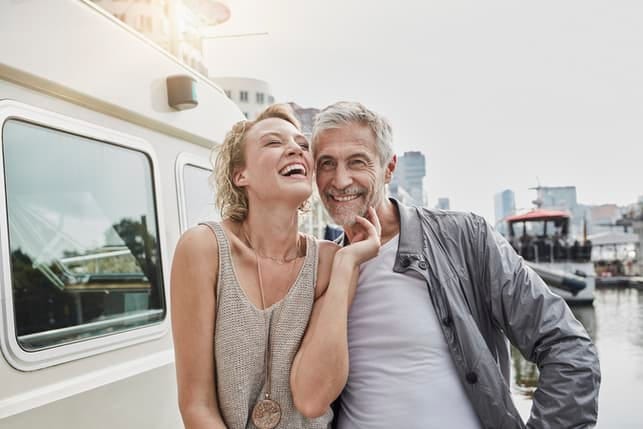 a mature couple having fun outdoors