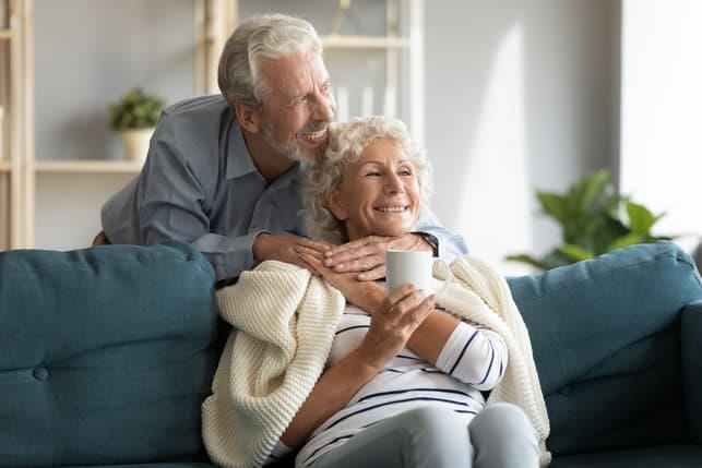 a senior couple relaxing in comfort together